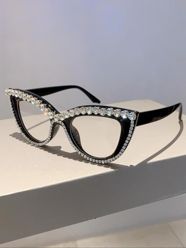 Rhinestone Decor Cat Eye Frame Eyeglasses, Novelty Fashion Eyeglasses for Women & Girls, Fashion Eyewear for Party, Daily Decor