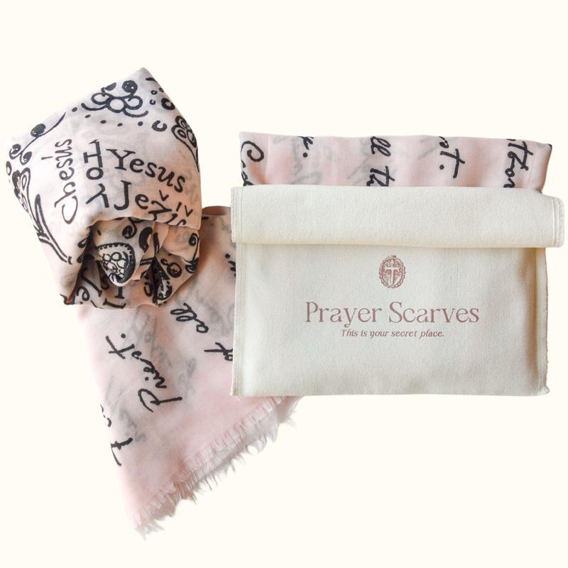 The Jesus' Names Scarf - Christian Bible Verse Shawl - Philippians 2:9 Prayer Scarf - Pink Blush