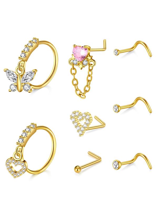 Unisex Cute Butterfly Rhinestone Decorated Nose Rings, Exquisite Trendy Nose Rings for Women, Fashionable Body Jewelry for Women & Men