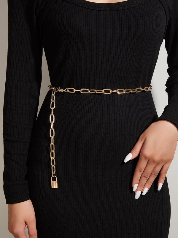 Women's Elegant Chunky Chain Belt with Lock Charm Design, Trendy Casual All-match Belt, Fashionable Waistband For Daily & Party Clothing Decoration