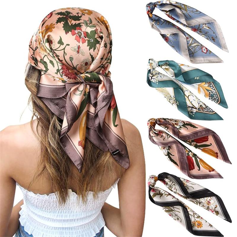 4-piece suit  27.5” Square Silk Like Head Scarf Neck Scarves for Women and Girl Hair Kerchief Bandanas Sleeping Head Wrap Headbands Head Wraps