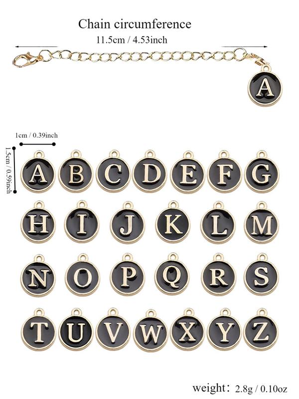 Cute 26 Letter Design Round Shape Charm with Chain for Gift for Men & Women, Trendy Novelty Charm for Bag & Bottle & Phone Decor, Chic All-match Keychain Pendant As Gift for Friends & Family