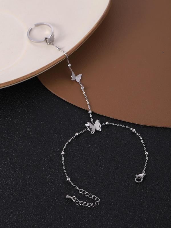 Butterfly Design Titanium Steel Bracelet, Chain Mittens Bracelet, Fashionable and Versatile Jewelry Accessory for Women