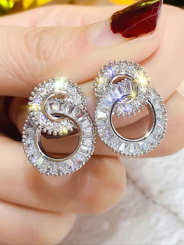 Women's Elegant Rhinestone Decorated Dangle Earrings (1 Pair), Exquisite Trendy Dangle Earrings, Fashionable Jewelry for Women for Daily & Party Decoration