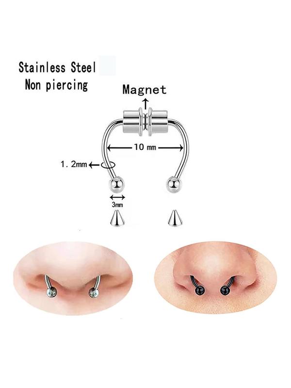 Gothic Style Stainless Steel Non Piercing Magnetic Nose Rings, 3 Pairs Punk Style Nose Rings, Fashionable Nose Rings for Men & Women, Thoughtful Gift for New Year