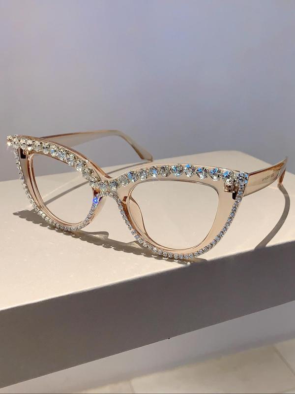 Rhinestone Decor Cat Eye Frame Eyeglasses, Novelty Fashion Eyeglasses for Women & Girls, Fashion Eyewear for Party, Daily Decor