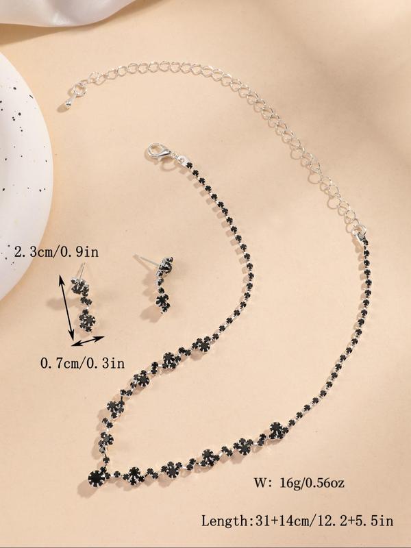 Women's Elegant Rhinestone Decorated Jewelry Set, Exquisite Trendy Necklace and Earring Set, Chic Jewelry Set As Gift for Girlfriend for Anniversary Gift