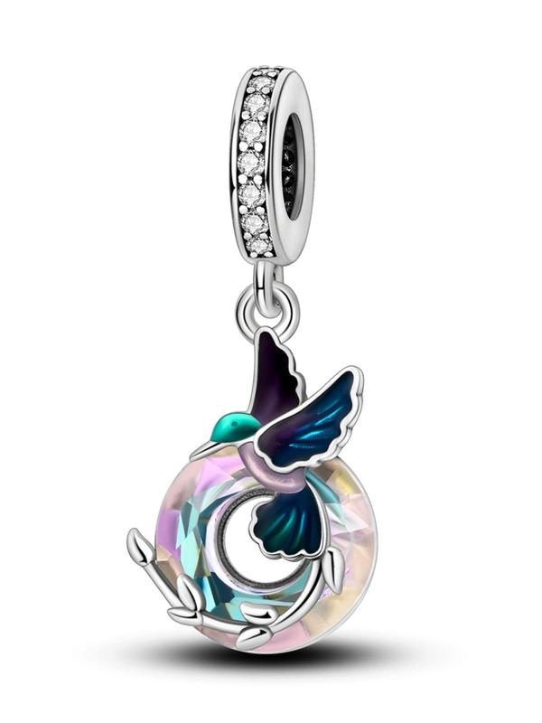 Hummingbird Design Pendant, Rhinestone Decorated Pendant for Bracelet & Necklace, Fashion Accessories for Women & Girls