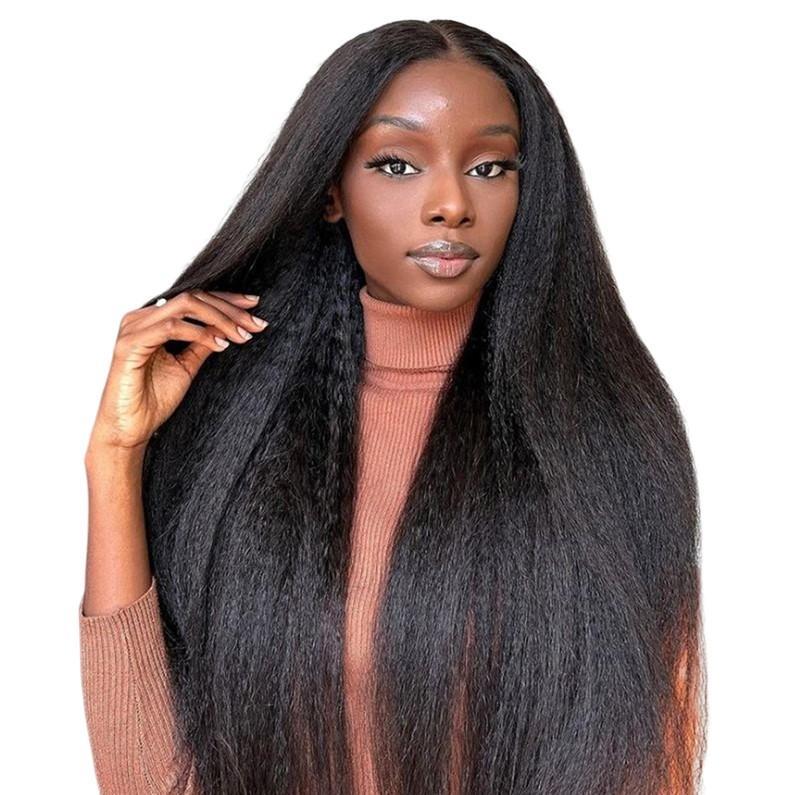 M-cap Kinky Straight  Yaki Straight 9x6 HD Lace Wear Go Glueless Wig Pre-Bleached Tiny Knots Pre Plucked Natural Hairline Glueless Wig BGMgirl Hair