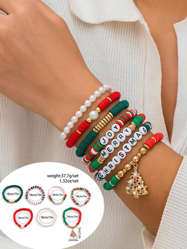 Christmas Beaded Bracelet, Faux Pearls Beads Letter Jewelry for Women & Men, Trendy All-match & Exquisite Jewelry for Birthday Gift