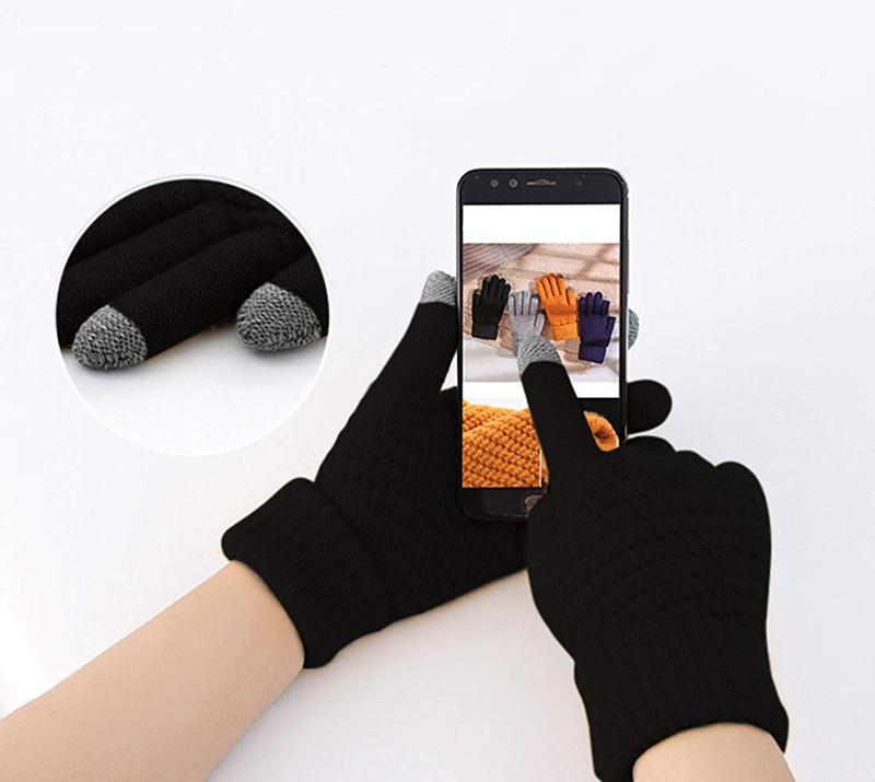 Women's Winter Warm Touchscreen Gloves Warm Fleece Lined Knit Gloves Elastic Cuff Winter Texting Gloves