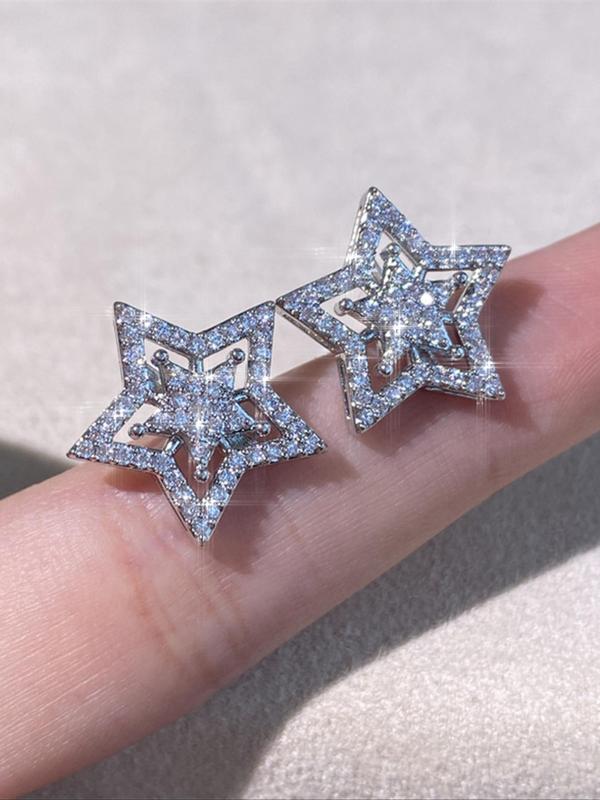 Hollow out Star Design Stud Earrings, Fashion Rhinestone Decor Stud Earrings for Women for Party, Daily Clothing Decor for Girl