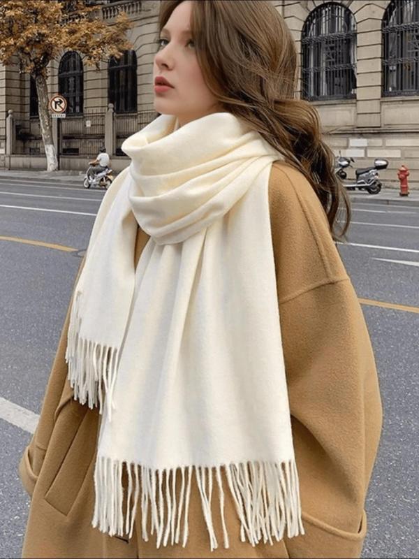 Solid Color Tassel Decor Scarf, Casual Soft Warm Thick Shawl for Women & Men, Fashion Accessories for Fall & Winter