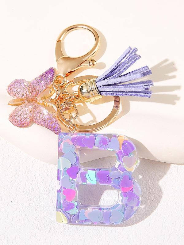 Initial Letter Keychain, Butterfly & Tassel Decor Keychain, Fashionable Resin Keychain for Women & Girls, Bag Backpack Charm, Car Hanging Pendant, Trendy All-match Keychain for Birthday Gift