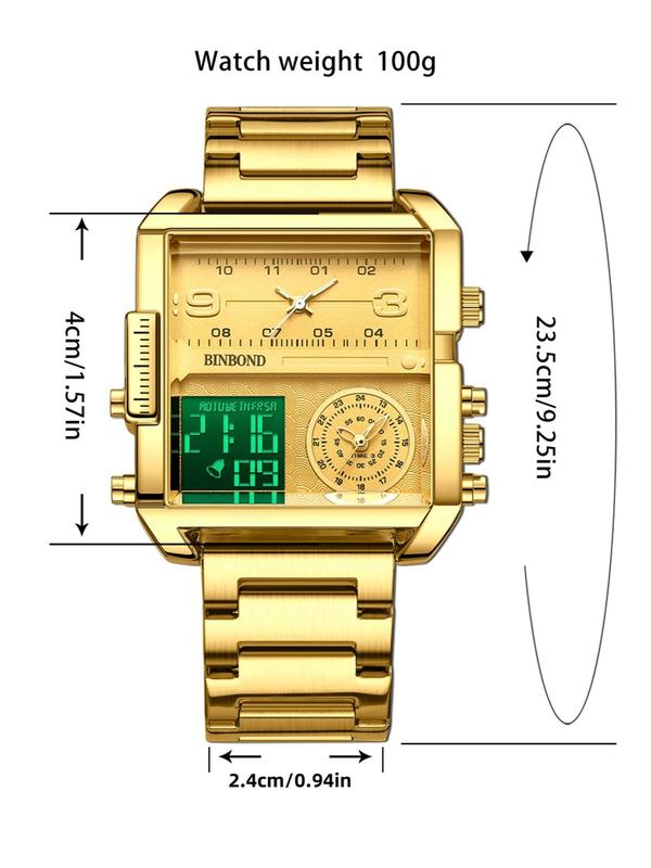 Business Square Dial Analog-digital Quartz Watch for Men, Casual Sporty Wristwatch with Date Display & Alarm Function As Gifts, Trendy Watch for Birthday Gift with Box, Fall Outfits, Earthtone Fall Freshness