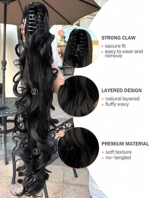 28 Inch Long Wavy Ponytail Extension with Hair Claw, Natural Fluffy Synthetic Hairpiece for Women & Girls, Synthetic Hairpiece for Daily Hairstyle Ideas