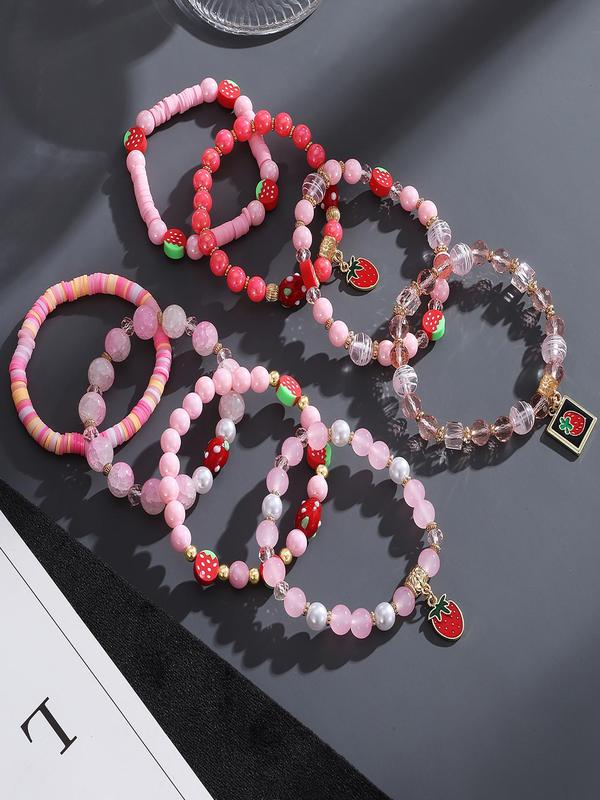 Cute Strawberry & Letter Design Beaded Bracelet, Fashion Jewelry for Party, Daily Clothing Decor, Trendy All-match & Exquisite Jewelry for Birthday Gift