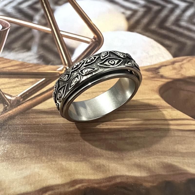 God's Eye Stainless Steel Ring Men's Rotatable Retro Titanium Steel Ring Hand Accessories