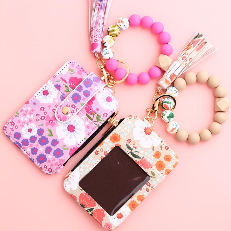 New ladies style beaded tassel decorative keychain, flower pattern wallet cute autumn fashion keychain, chic and gorgeous keychain, beautiful and cute