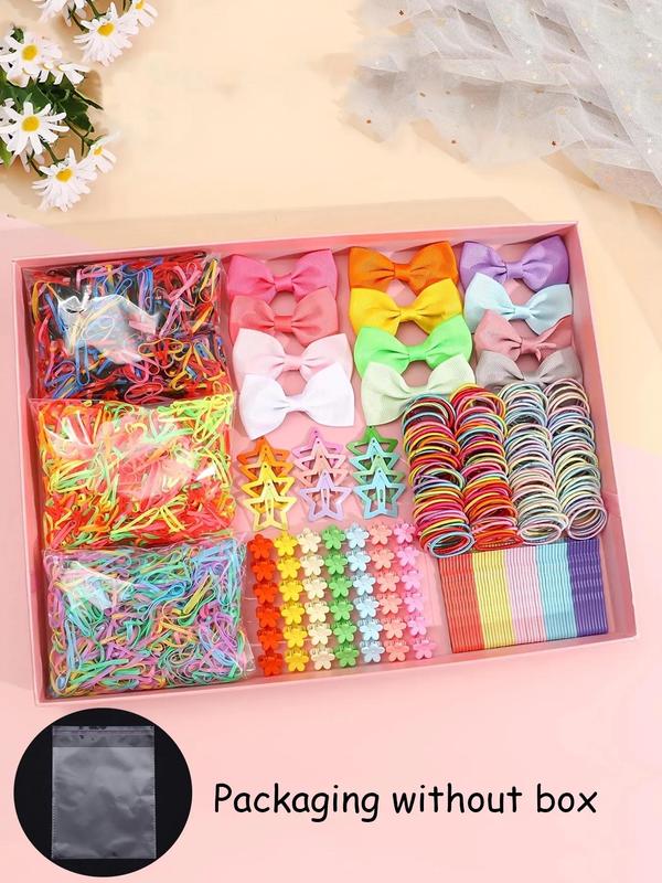 Colorful Hair Accessories Set, Including Bow Hair Clip & Hollow Out Star Snap Clip & Flower Hair Claw & Hair Pin & Hair Ties, Cute Hair Accessories for Women