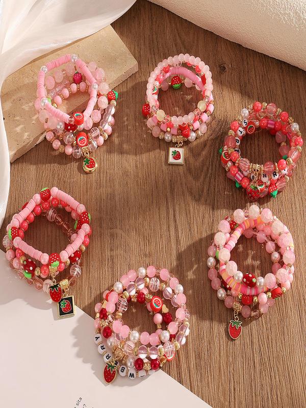 Cute Strawberry & Letter Design Beaded Bracelet, Fashion Jewelry for Party, Daily Clothing Decor, Trendy All-match & Exquisite Jewelry for Birthday Gift