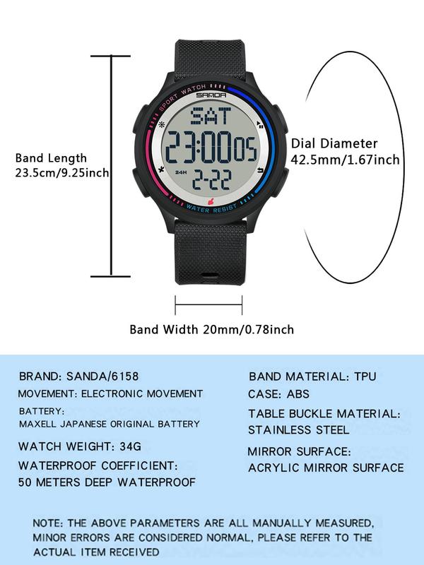 Men's Sporty Digital Watch, Fashionable Digital Watch with Luminous Dial & Waterproof Feature, Trendy Watch for Daily Life