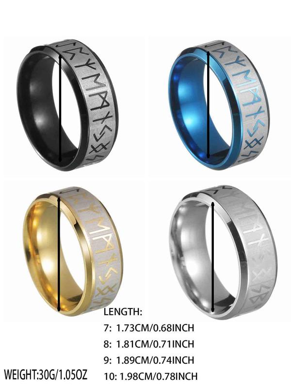 Viking Runes Design Ring, 4 Counts Titanium Steel Rings for Men and Women, Fashion Accessories for Party, Daily Decor, Trendy All-match & Exquisite Jewelry for Birthday Gift