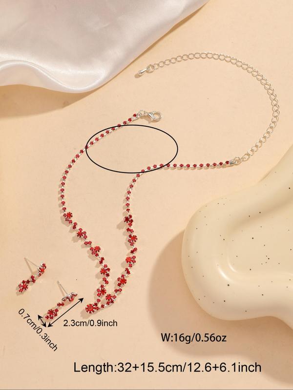 Women's Elegant Rhinestone Decorated Jewelry Set, Exquisite Trendy Necklace and Earring Set, Chic Jewelry Set As Gift for Girlfriend for Anniversary Gift