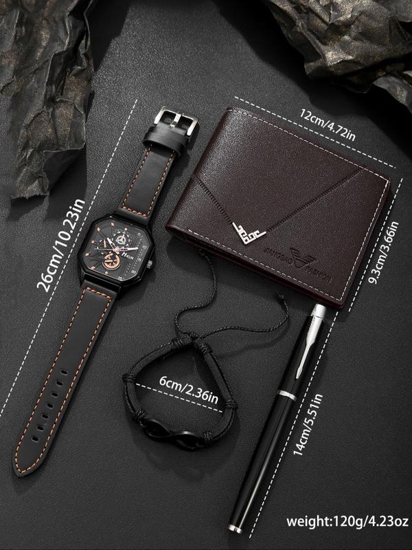 Men's Business Watch & Wallet & Bracelet & Pen Set, Fashion Watch Set for Party, Daily Decor, Trendy All-match & Exquisite Watch Set for Gift