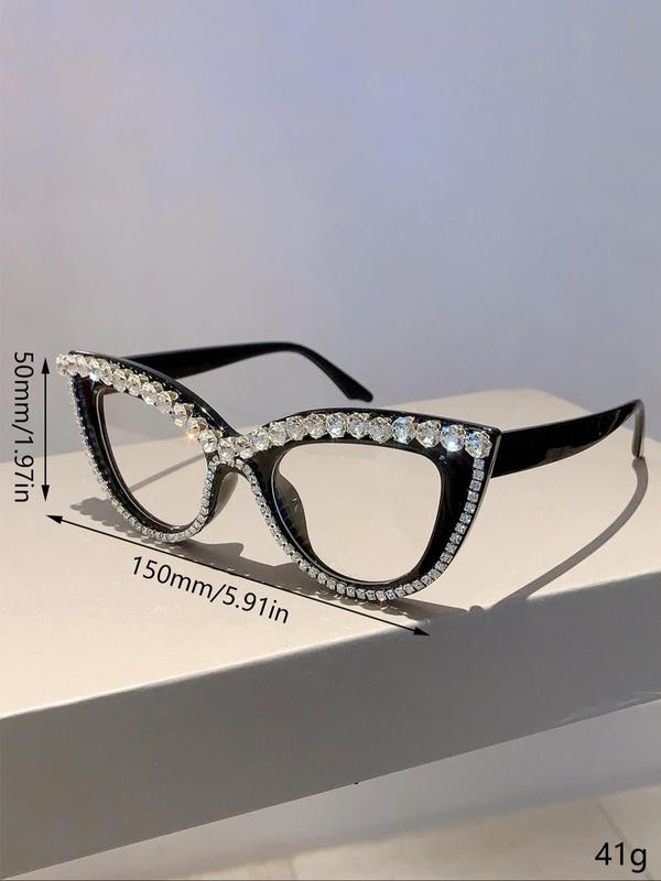 Rhinestone Decor Cat Eye Frame Eyeglasses, Novelty Fashion Eyeglasses for Women & Girls, Fashion Eyewear for Party, Daily Decor