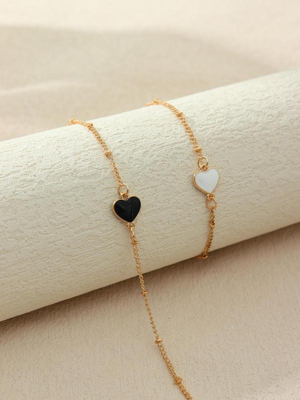 2pcs Simple Heart Decor Link Bracelet, Fashion Accessories for Daily & Party, Trendy All-match & Exquisite Jewelry for Birthday Gift for Women & Girls