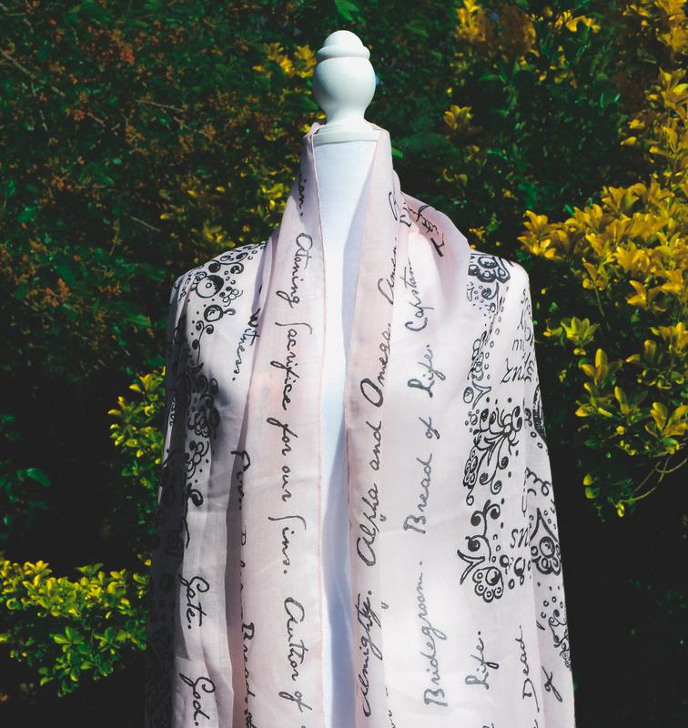 The Jesus' Names Scarf - Christian Bible Verse Shawl - Philippians 2:9 Prayer Scarf - Pink Blush