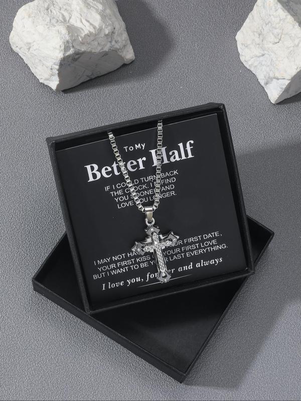 Men's Street Trend Rhinestone Cross Pendant Necklace, Trendy All-match Pendant Necklace, Fashionable Jewelry As Birthday Gift for Friends