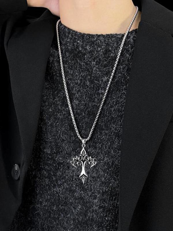 Easter Street Fierce Flame Cross Shaped Pendant Necklace with Chain Design, Mexican Necklaces, Jewelry for Daily & Party Decoration, Flavored Necklace