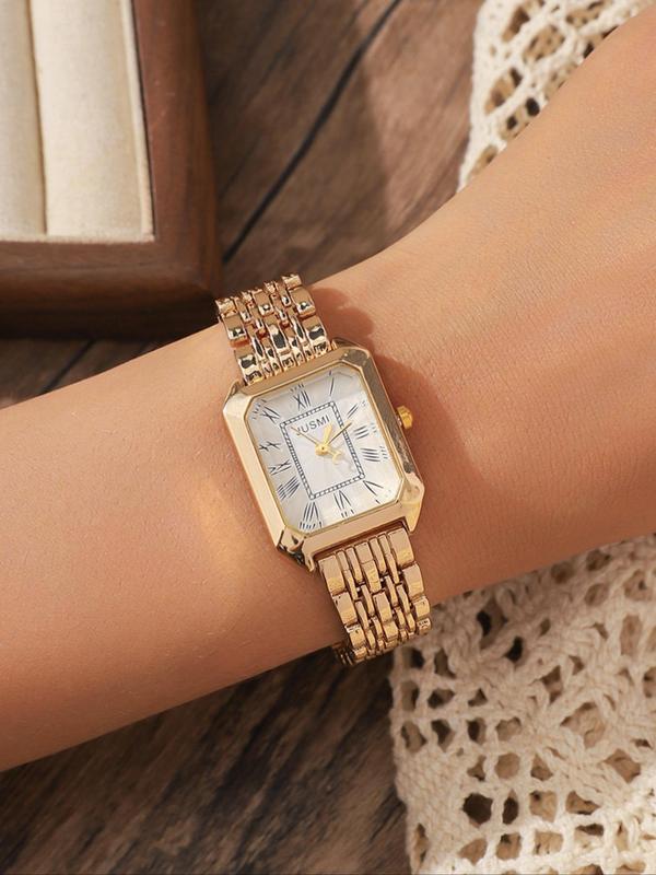 Women's Elegant Rectangle Dial Quartz Watch, Fashion Watch for Party, Daily Clothing Decor, Trendy All-match & Exquisite Watch for Birthday Gift without Box