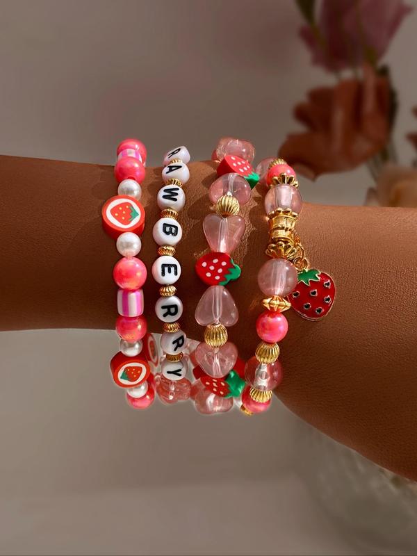 Cute Strawberry & Letter Design Beaded Bracelet, Fashion Jewelry for Party, Daily Clothing Decor, Trendy All-match & Exquisite Jewelry for Birthday Gift