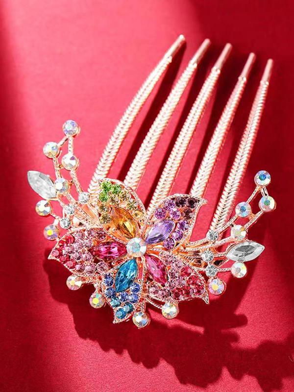 Women's Elegant Rhinestone Decor Flower Design Hair Pin,  Exquisite Trendy Hair Pin, Chic Luxury Hair Accessories for Hairstyle Decor