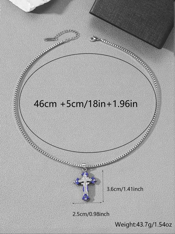 Men's Street Trend Rhinestone Cross Pendant Necklace, Trendy All-match Pendant Necklace, Fashionable Jewelry As Birthday Gift for Friends