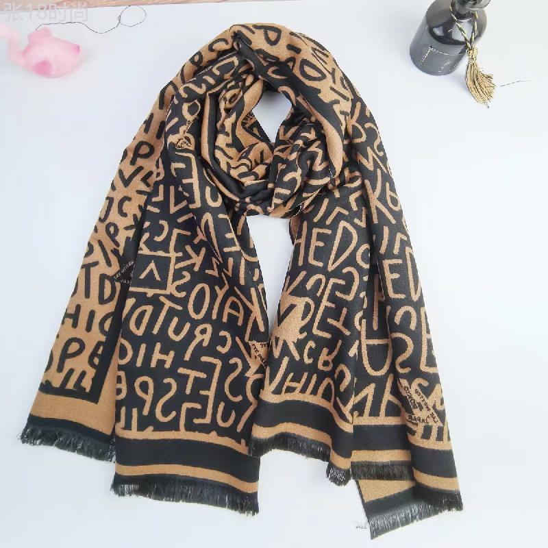 Luxurious Double-Sided Imitation Cashmere Fringe Scarf - Soft, Warm, and Elegant Shawl for Autumn and Winter - Large Size, Jacquard English Letters Pattern, Perfect Outside Blanket Scarf