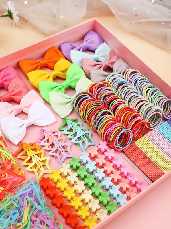 Colorful Hair Accessories Set, Including Bow Hair Clip & Hollow Out Star Snap Clip & Flower Hair Claw & Hair Pin & Hair Ties, Cute Hair Accessories for Women