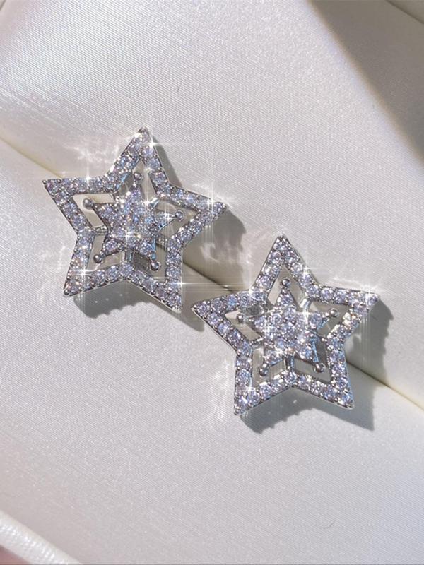 Hollow out Star Design Stud Earrings, Fashion Rhinestone Decor Stud Earrings for Women for Party, Daily Clothing Decor for Girl