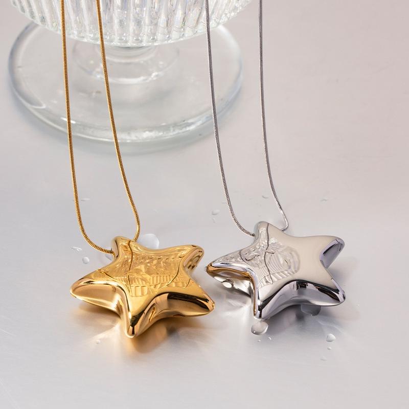 Oufer Stainless Steel Light Weight Water Safe Bubble Star Hand Polish Pendant Necklace  (Empty in side)