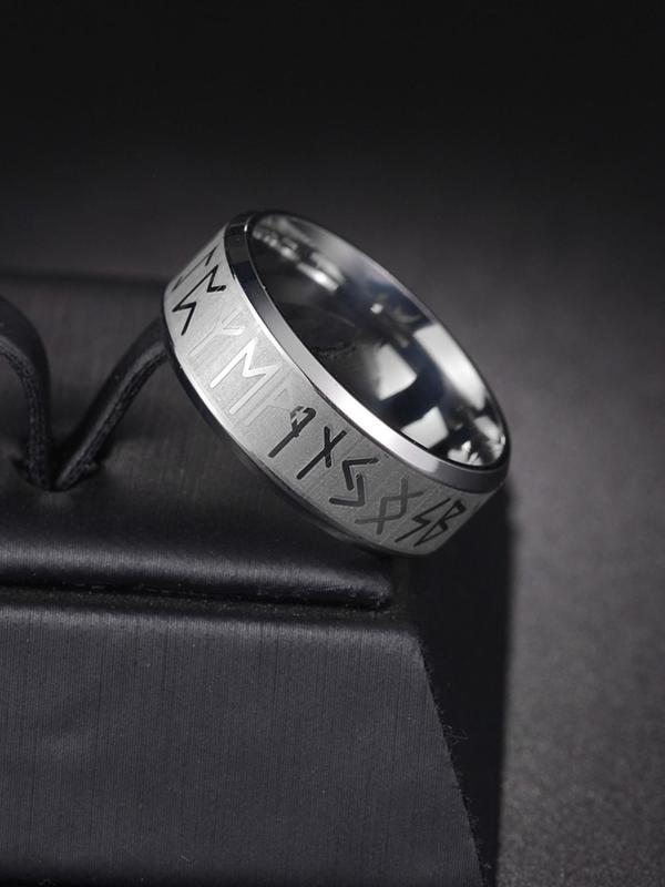 Viking Runes Design Ring, 4 Counts Titanium Steel Rings for Men and Women, Fashion Accessories for Party, Daily Decor, Trendy All-match & Exquisite Jewelry for Birthday Gift