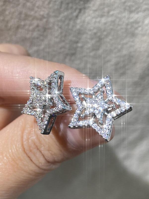 Hollow out Star Design Stud Earrings, Fashion Rhinestone Decor Stud Earrings for Women for Party, Daily Clothing Decor for Girl