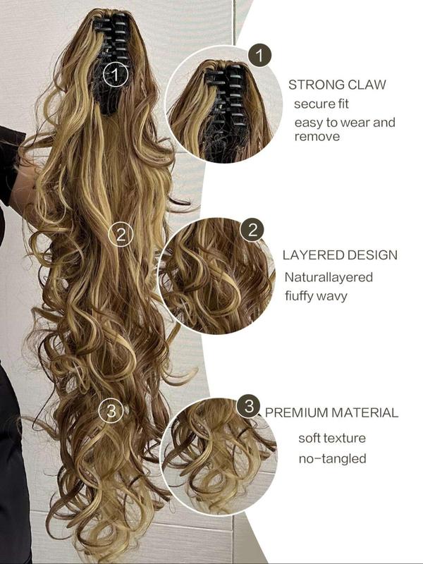 28 Inch Long Wavy Ponytail Extension with Hair Claw, Natural Fluffy Synthetic Hairpiece for Women & Girls, Synthetic Hairpiece for Daily Hairstyle Ideas