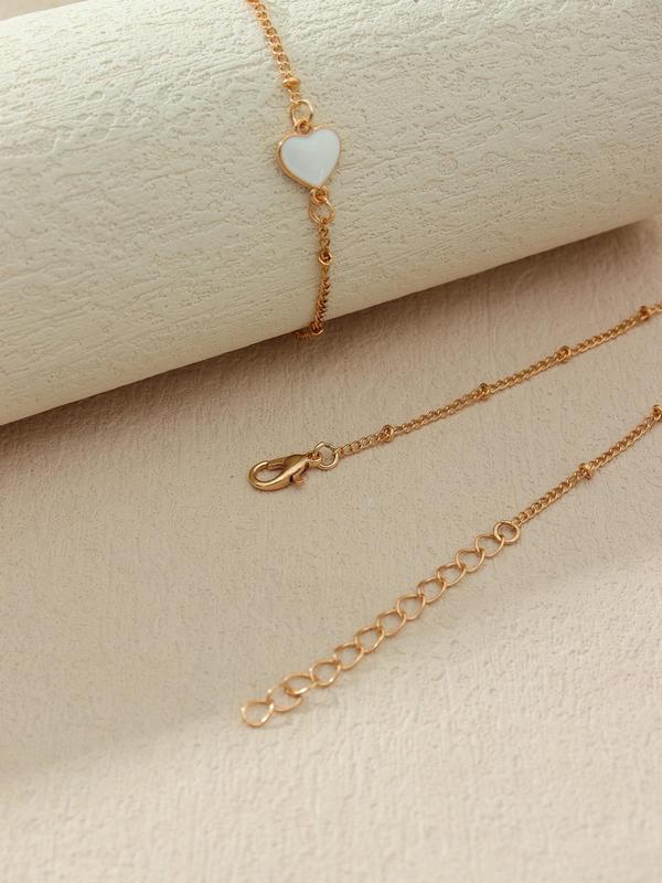 2pcs Simple Heart Decor Link Bracelet, Fashion Accessories for Daily & Party, Trendy All-match & Exquisite Jewelry for Birthday Gift for Women & Girls