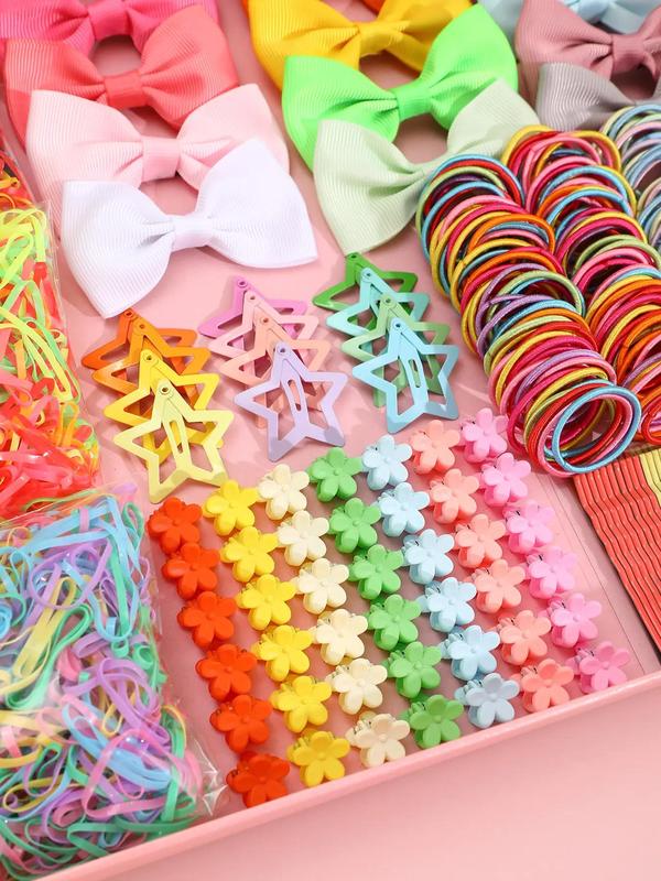 Colorful Hair Accessories Set, Including Bow Hair Clip & Hollow Out Star Snap Clip & Flower Hair Claw & Hair Pin & Hair Ties, Cute Hair Accessories for Women