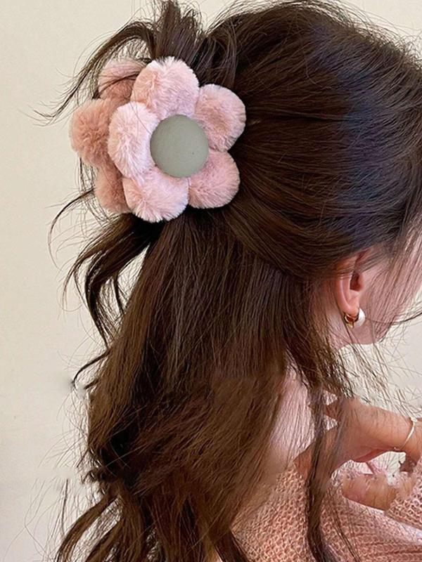 Flower Design Plush Hair Claw, Casual and Versatile Hair Accessories for Women, Minimalist Headwear Suitable for Thick Hair