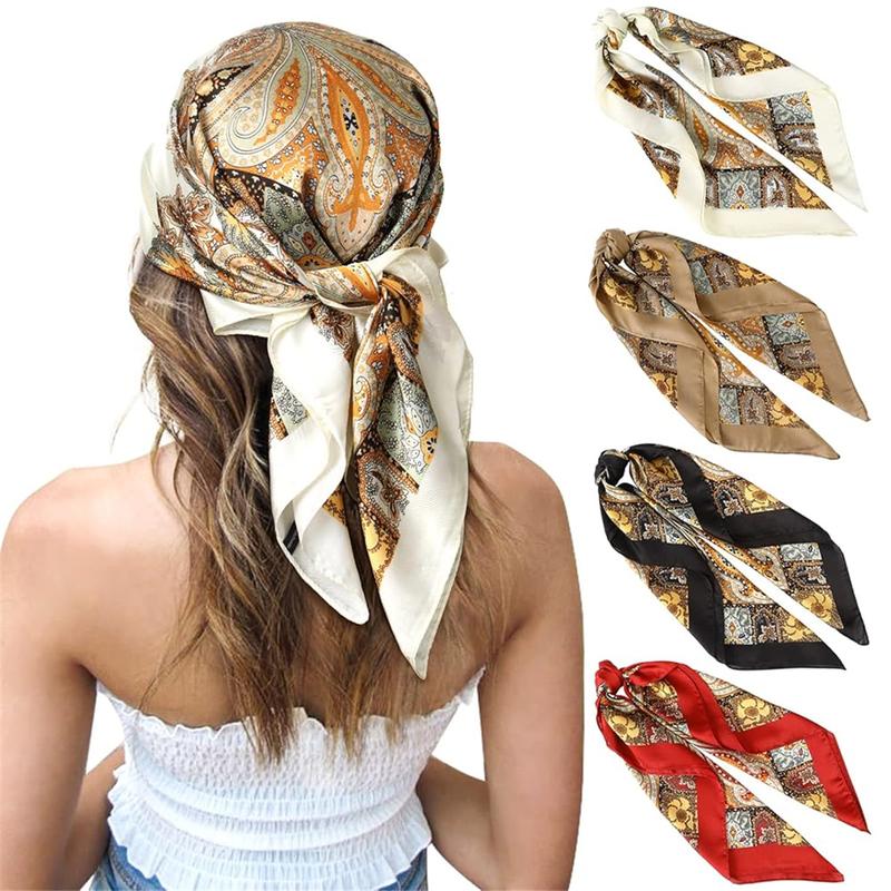 4-piece suit  27.5” Square Silk Like Head Scarf Neck Scarves for Women and Girl Hair Kerchief Bandanas Sleeping Head Wrap Headbands Head Wraps