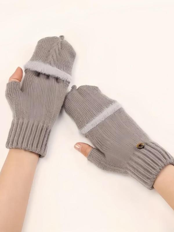 Women's Solid Color Flip Knitted Gloves, Casual Elastic Windproof & Cold Proof Women's Gloves, Fashion Accessories for Fall & Winter